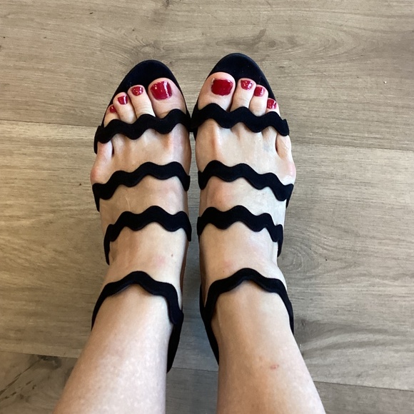 Prada Black Suede Scalloped Straps Heel Sandal MSRP: $1140 Size 36.5 - Picture 8 of 16